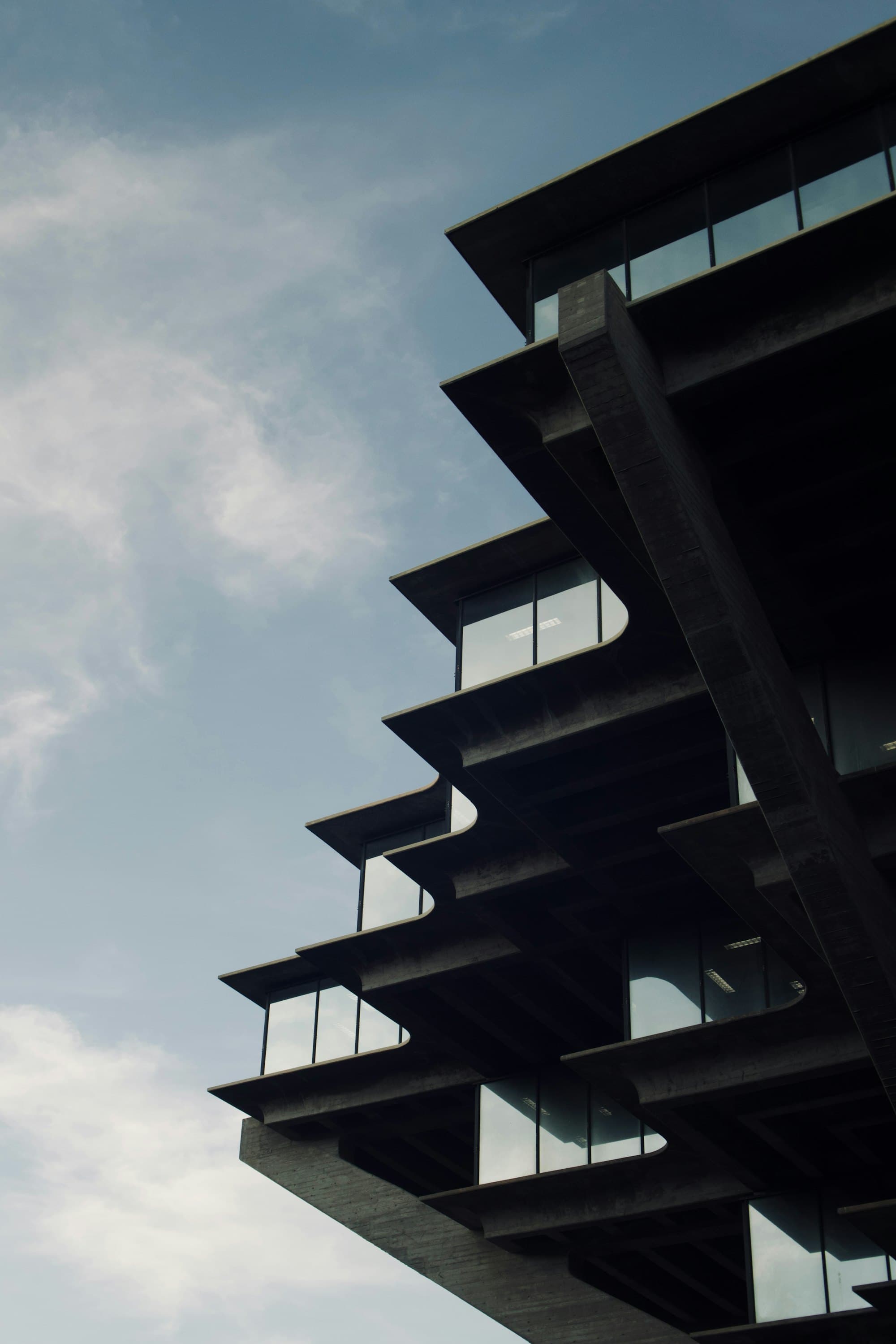 Angular facade of a modern commercial building